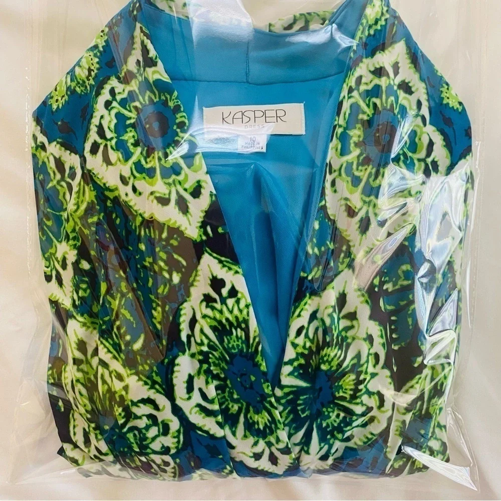 KASPER sleeveless column maxi dress in blue and green size 10 - Picture 5 of 12